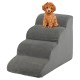 4-tier foam dog steps in gray with non-slip surface, designed for easy climbing for pets with mobility issues.